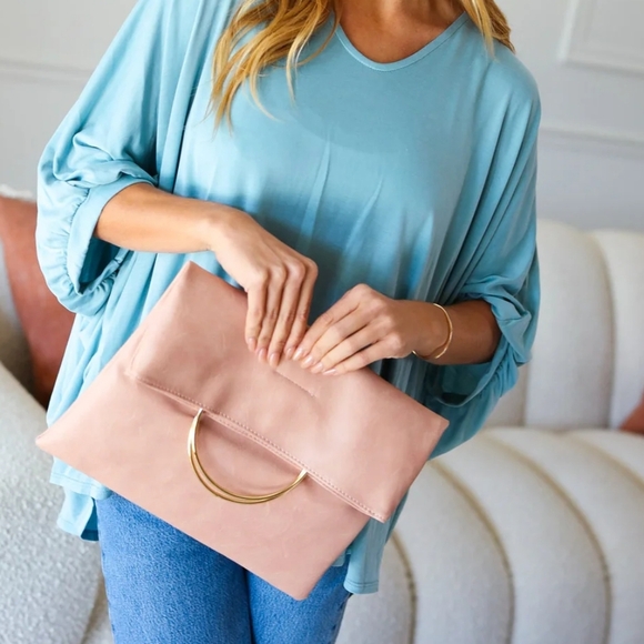 Classy Pink Fold Out Clutch with Gold Accent Handle - Picture 3 of 3